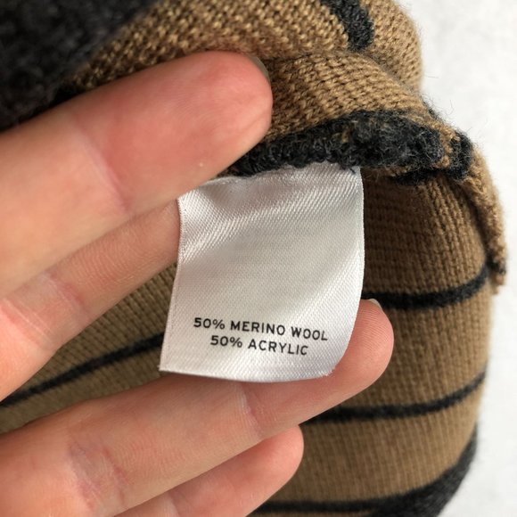 Halogen Women's Size XSP Merino Wool Blend Brown Grey Striped Cardigan Jacket - Picture 8 of 10